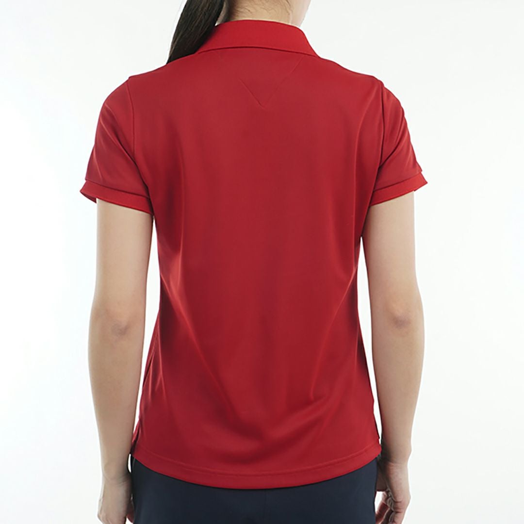 新品タグ付き トミーヒルフィガー レディースポロシャツ レッド M トミー ヒルフィガー ゴルフ]レディース ベーシックフラッグ