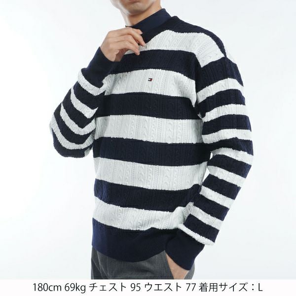 ツアーティー TOUR TEE メンズ メンズ ケーブルボーダー　クルーネックセーター THMA485 詳細4