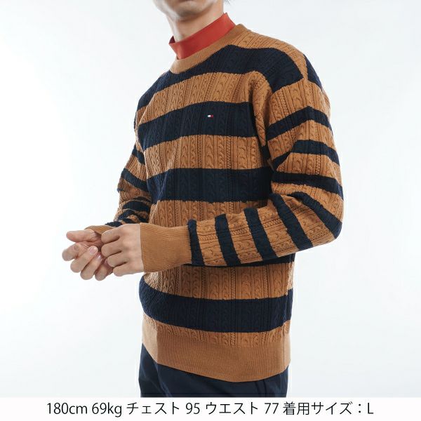 ツアーティー TOUR TEE メンズ メンズ ケーブルボーダー　クルーネックセーター THMA485 詳細6