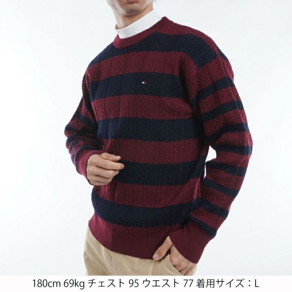 ツアーティー TOUR TEE メンズ メンズ ケーブルボーダー　クルーネックセーター THMA485 詳細8