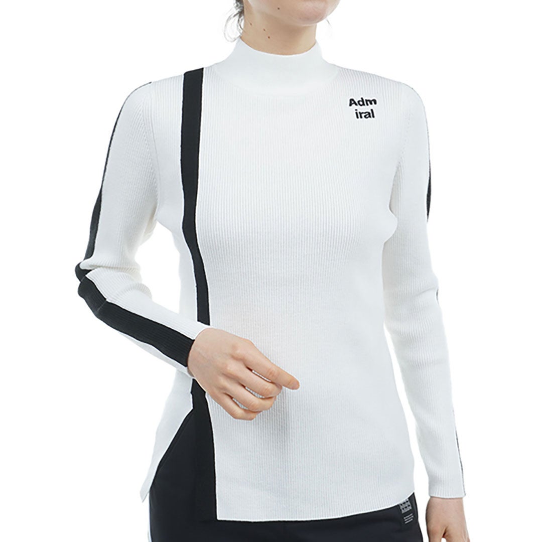 アドミラル ゴルフ Admiral GOLF レディース フロントスリット モックネックリブセーター ADLA476 ホワイト