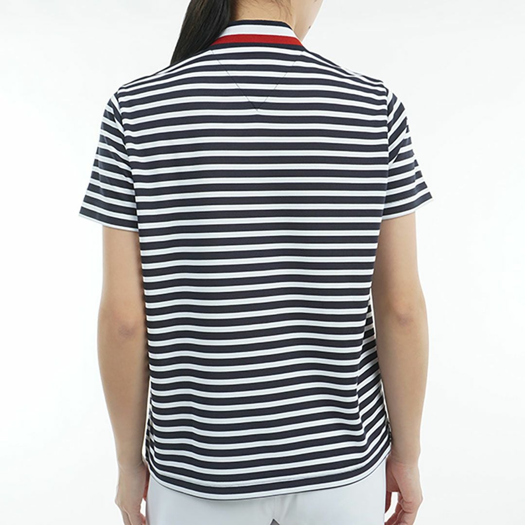 【新品】トミーヒルフィガーゴルフ 半袖 ネイビーx白フロント レディースL TOMMY HILFIGER - 新品】トミーヒルフィガーゴルフ 半袖 ネイビーx白