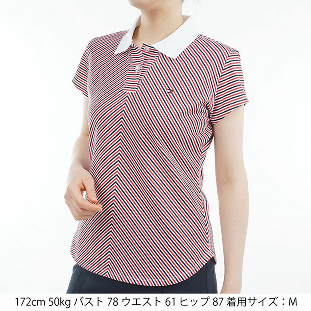 トミー ヒルフィガー ゴルフ Tommy Hilfiger Golf レディース レディース ストライプ キャップスリーブポロシャツ THLA524 詳細4