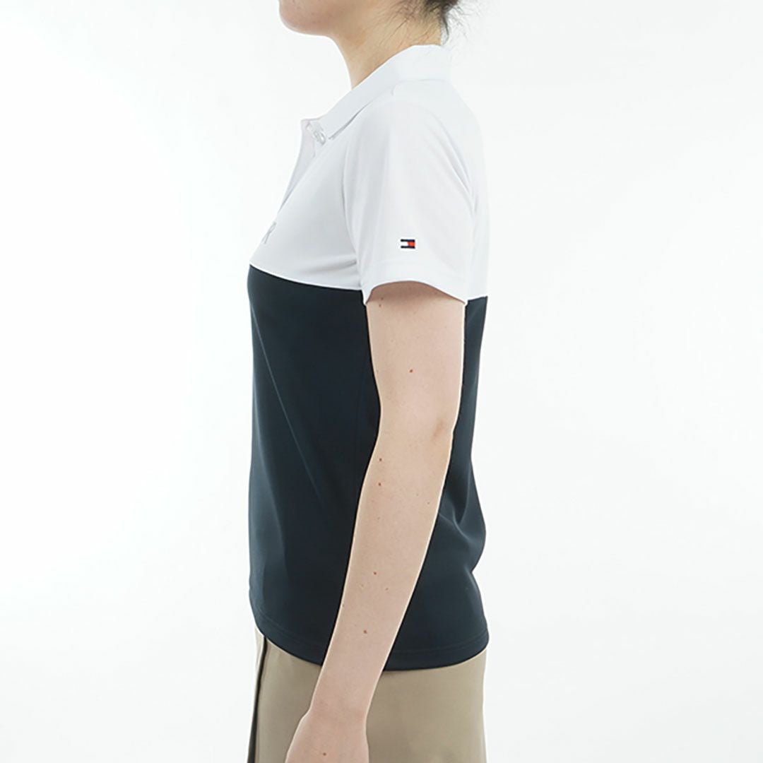 【新品】トミーヒルフィガーゴルフ 半袖 ネイビーx白フロント レディースL TOMMY HILFIGER - 新品】トミーヒルフィガーゴルフ 半袖 ネイビーx白