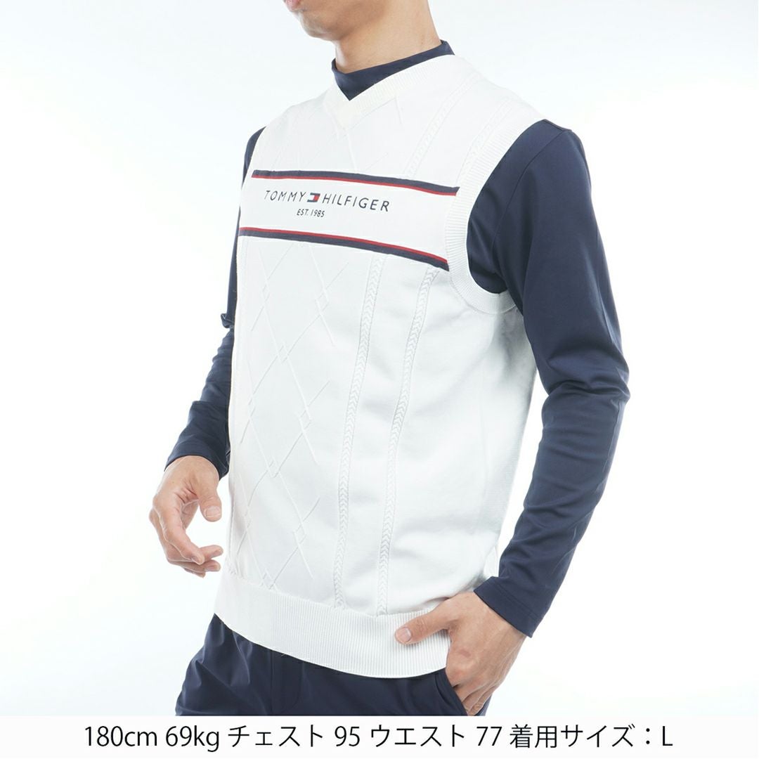 30％OFF】[トミーヒルフィガー]メンズ ケ-ブル浅Vネック ニットベスト