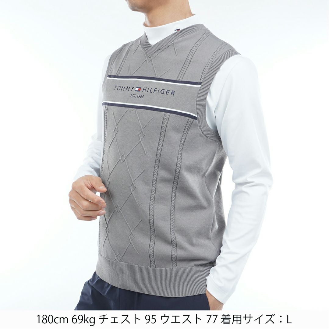 40％OFF】[トミーヒルフィガー]メンズ ケ-ブル浅Vネック ニットベスト