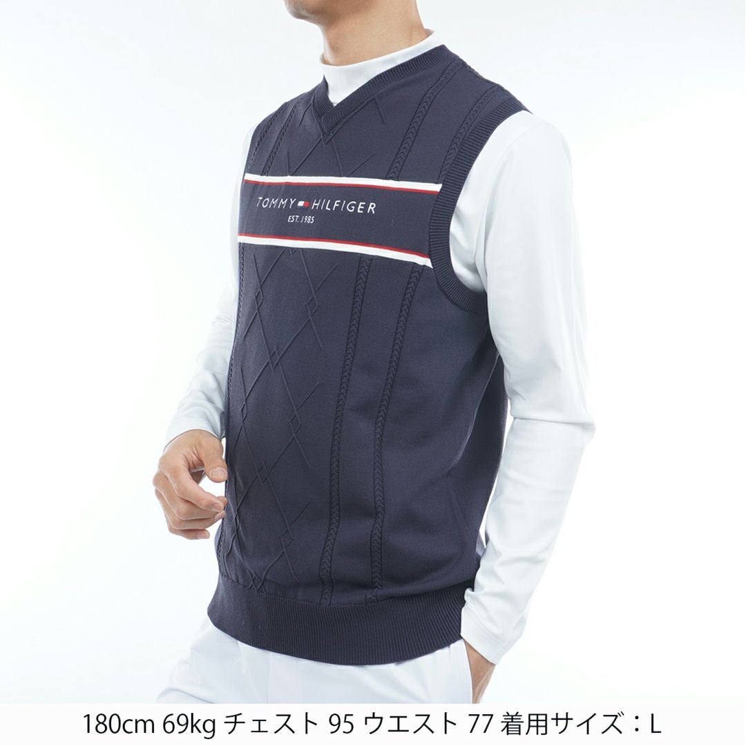 30％OFF】[トミーヒルフィガー]メンズ ケ-ブル浅Vネック ニットベスト