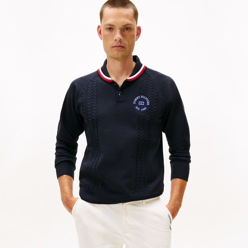 トミー ヒルフィガー ゴルフ Tommy Hilfiger Golf メンズ メンズ ケーブル柄 ショールカラーニット THMA572 詳細28