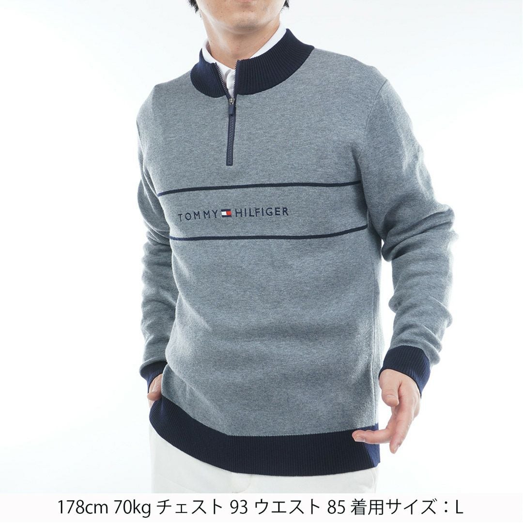 トミー ヒルフィガー ゴルフ Tommy Hilfiger Golf メンズ メンズ フロントロゴ　ハーフZIPモックネックニット THMA587 詳細5