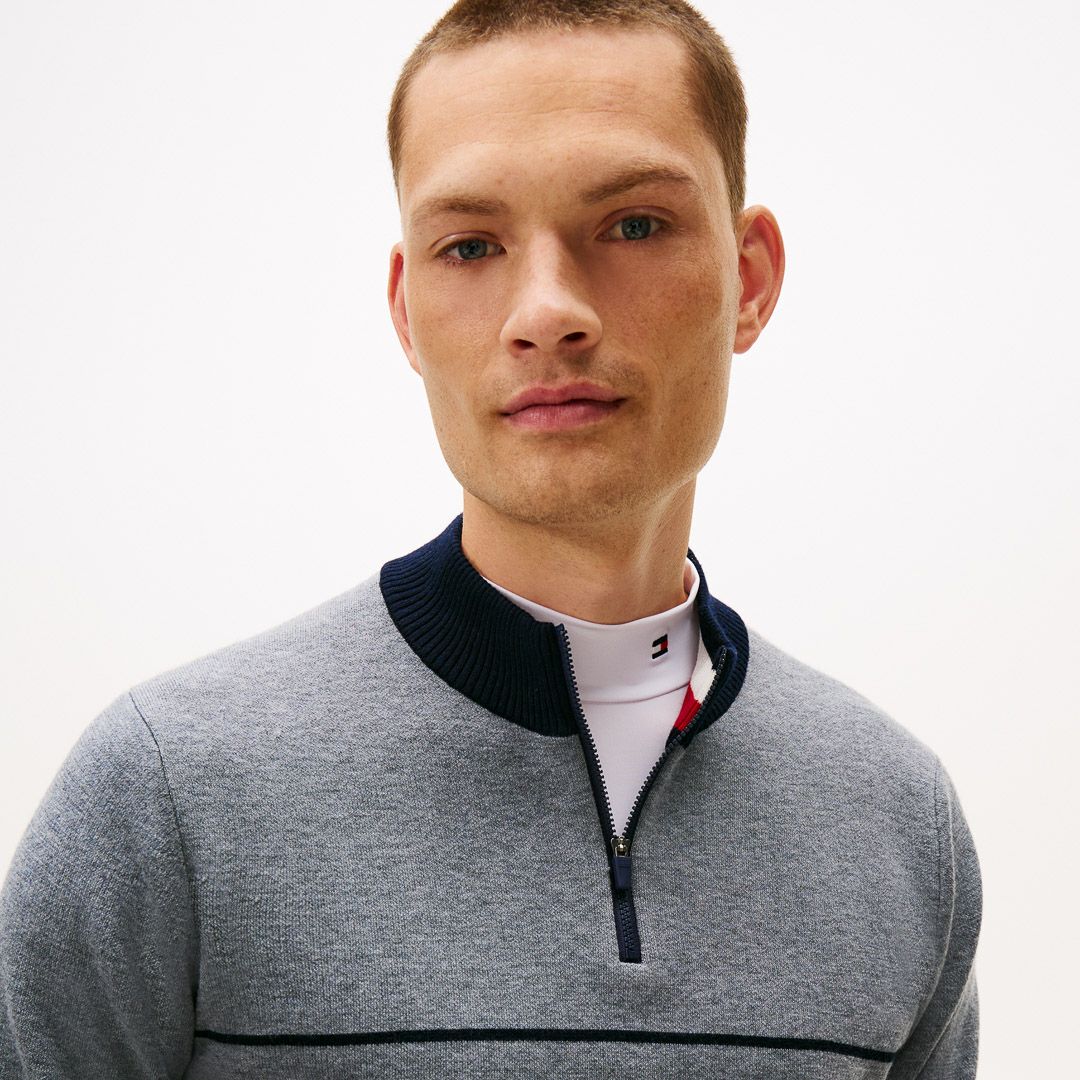 30％OFF】[トミーヒルフィガー]メンズ フロントロゴ ハーフZIPモック