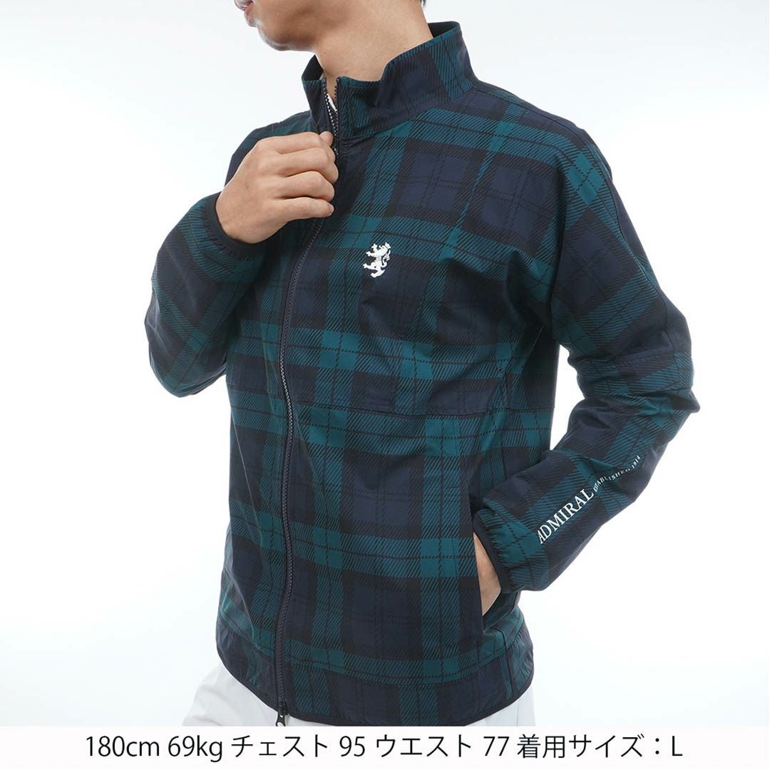Admiral ゴルフジャケット LLサイズ チェック柄 ADMIRAL アドミラル 裏フリース ジップジャケット チェック柄 グリーン