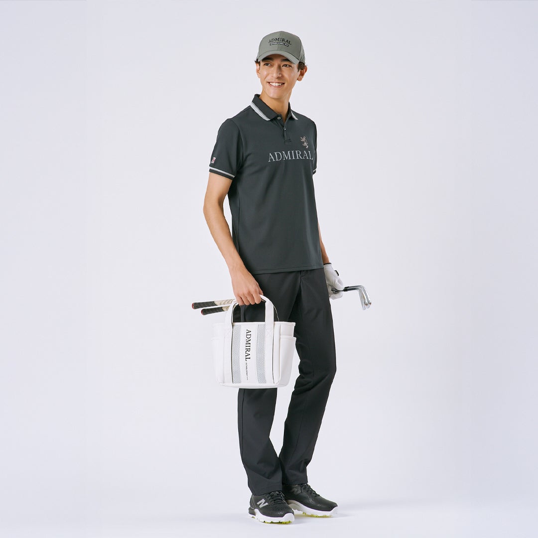 AdmiralGOLF アドミラル ゴルフ メンズ カラタッチ ポロシャツ ブラック モデル着用1