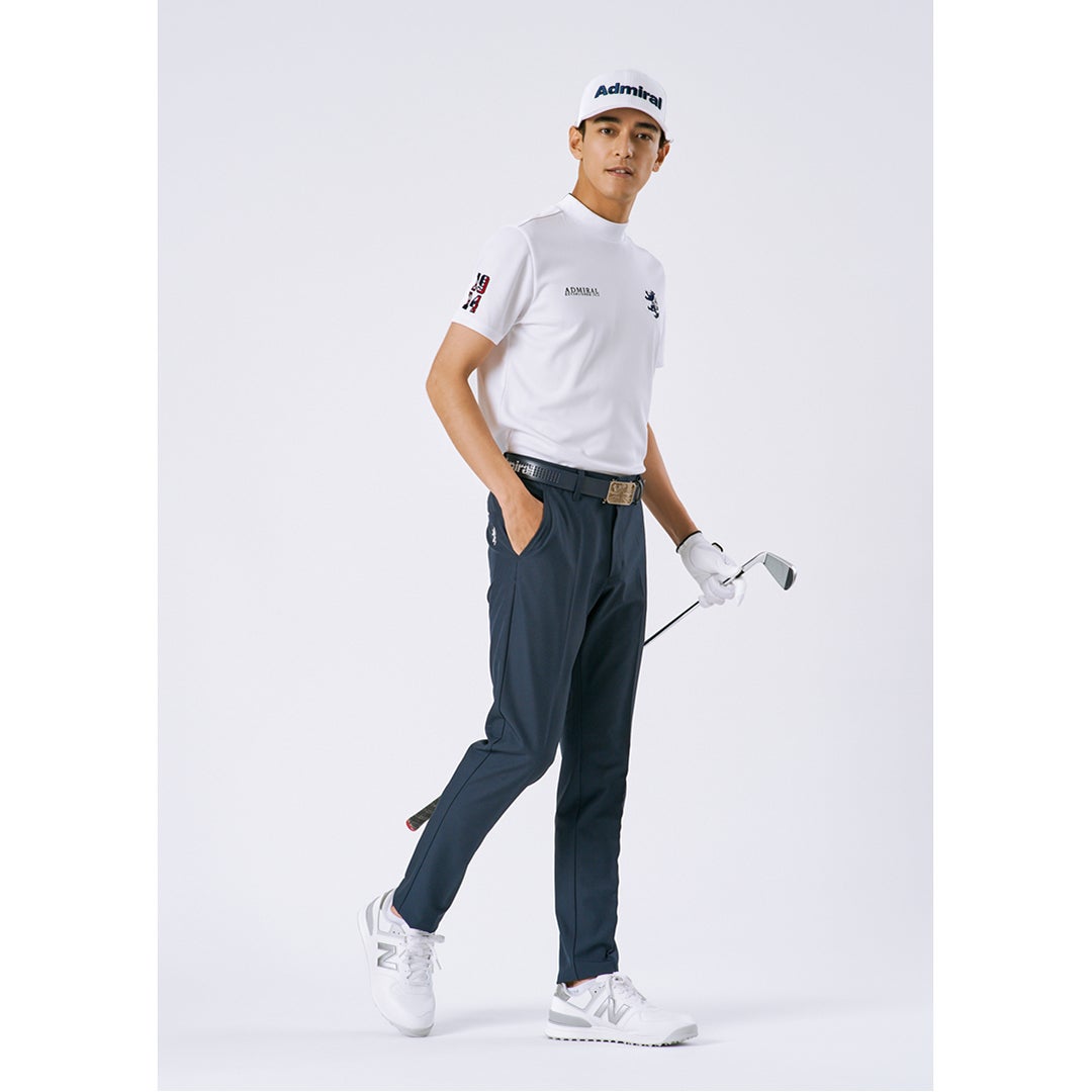 アドミラルゴルフ Admiral GOLF メンズ フラッグ モックネックシャツ ADMA615 ホワイト モデル着用1