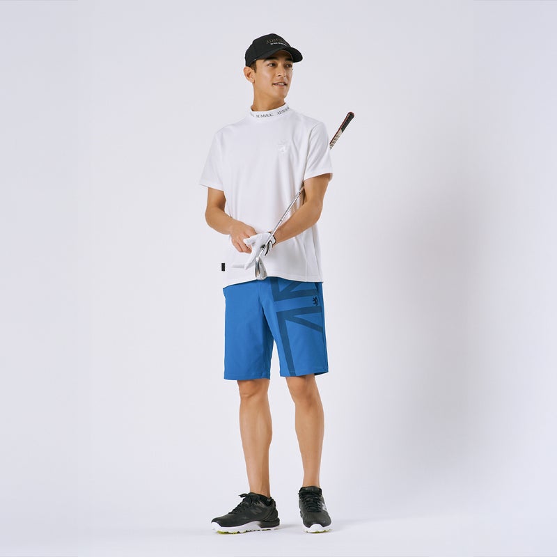 アドミラルゴルフ Admiral GOLF メンズ カラタッチ ランパントモックネックシャツ ADMA619 ホワイト モデル着用1