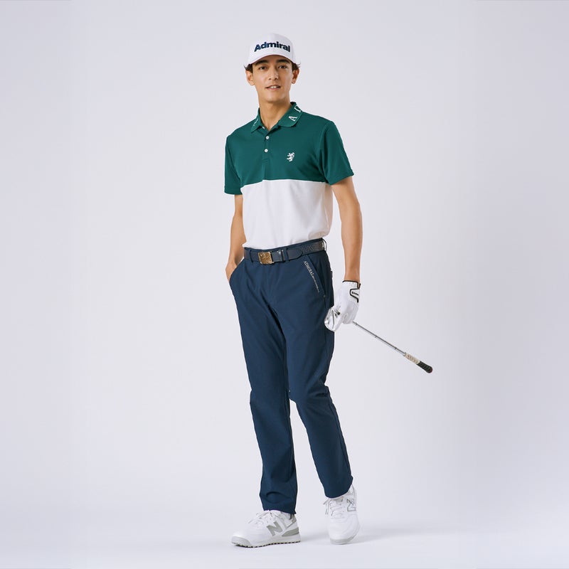 アドミラルゴルフ Admiral GOLF メンズ 透け防 ストレートパンツ ADMA620 ネイビー モデル着用1