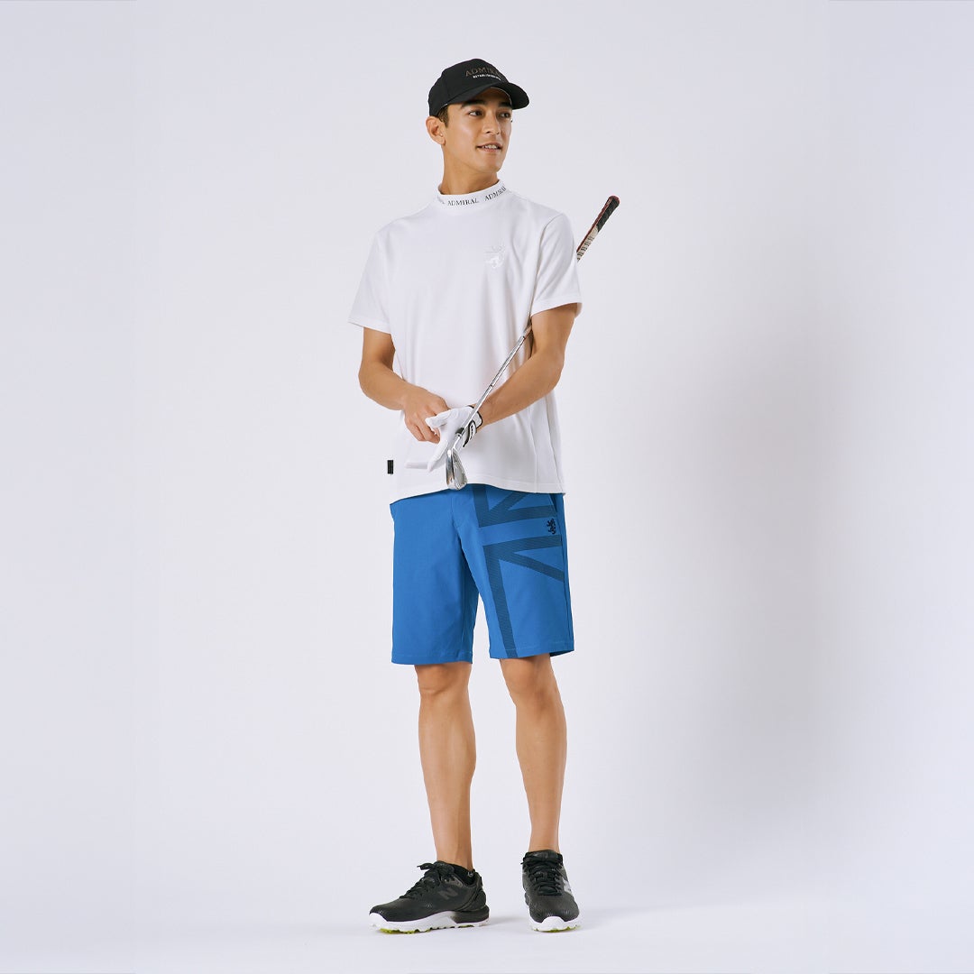 アドミラルゴルフ Admiral GOLF メンズ 透け防 ショートパンツ ADMA621 ディープブルー モデル着用1