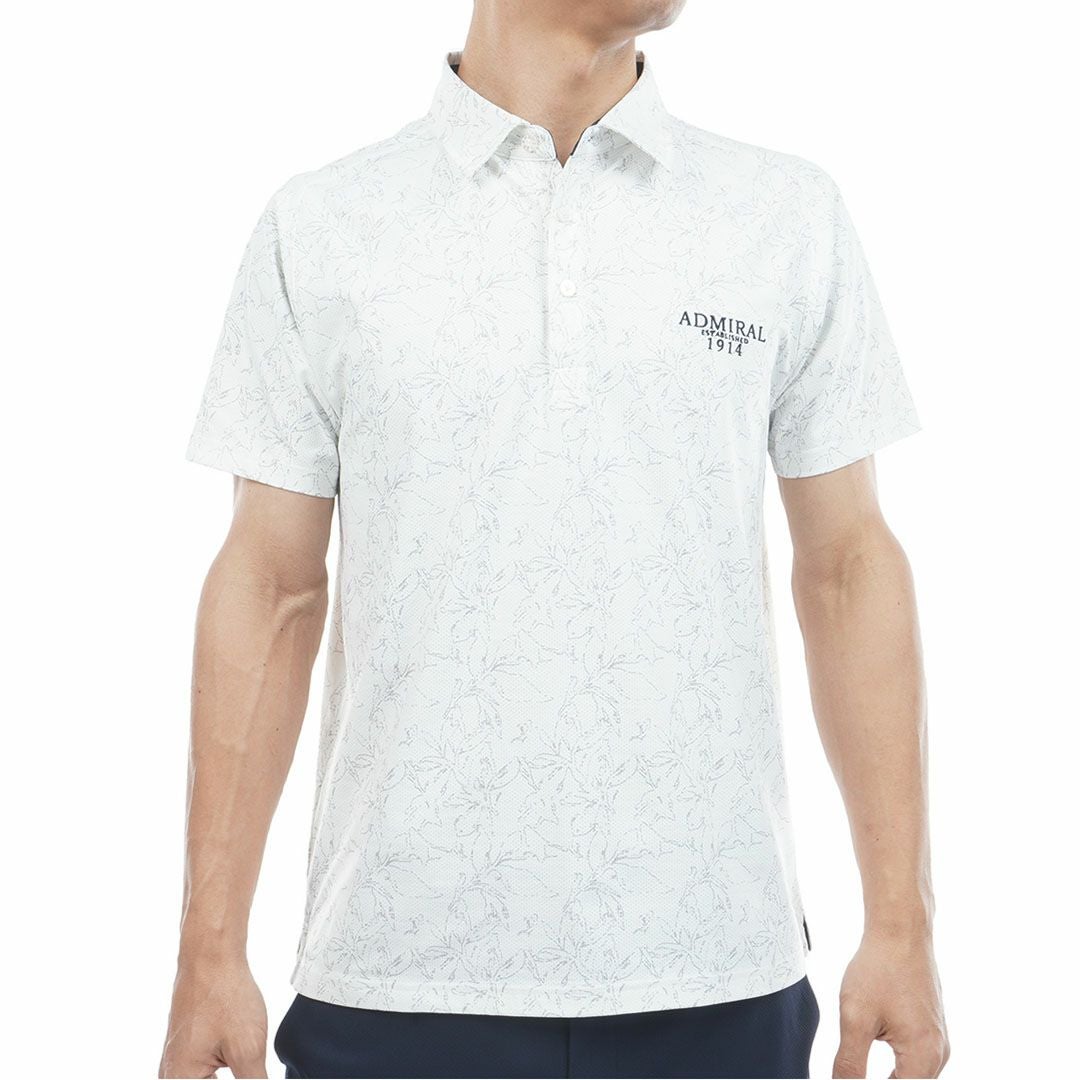 アドミラルゴルフ Admiral GOLF メンズ ストレッチメッシュ リーフプリントシャツ ADMA625 ホワイト
