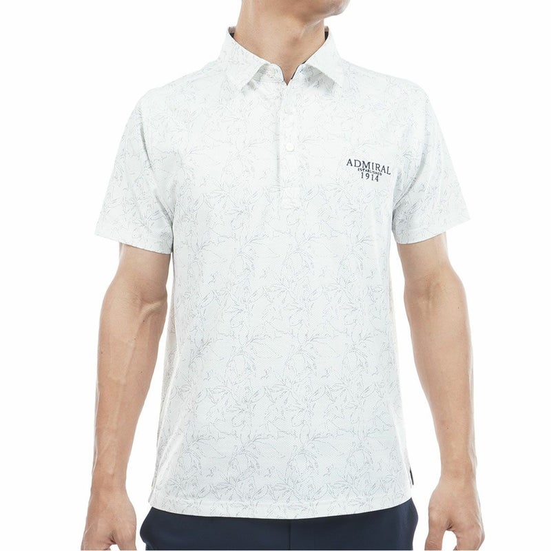アドミラルゴルフ Admiral GOLF メンズ ストレッチメッシュ リーフプリントシャツ ADMA625 ホワイト