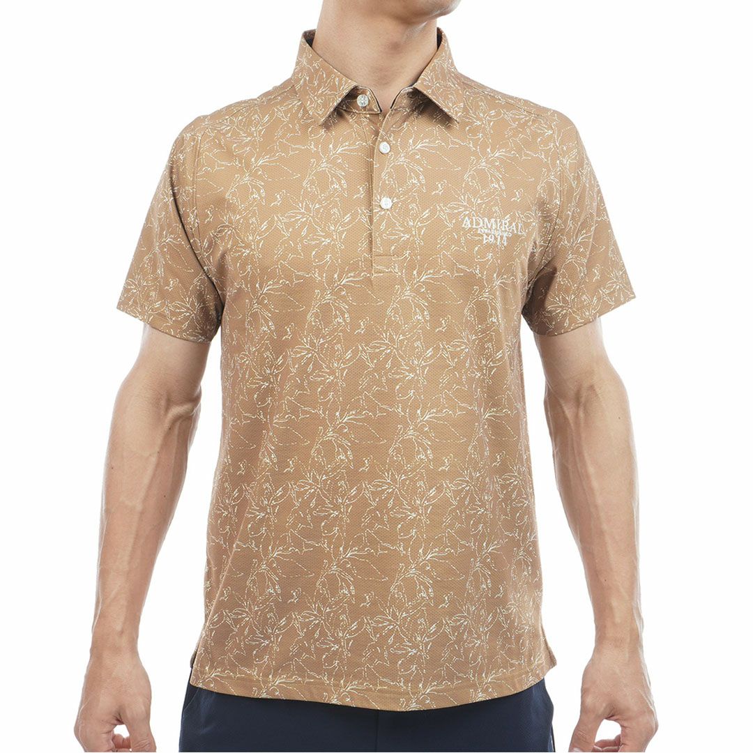 アドミラルゴルフ Admiral GOLF メンズ ストレッチメッシュ リーフプリントシャツ ADMA625 キャメル