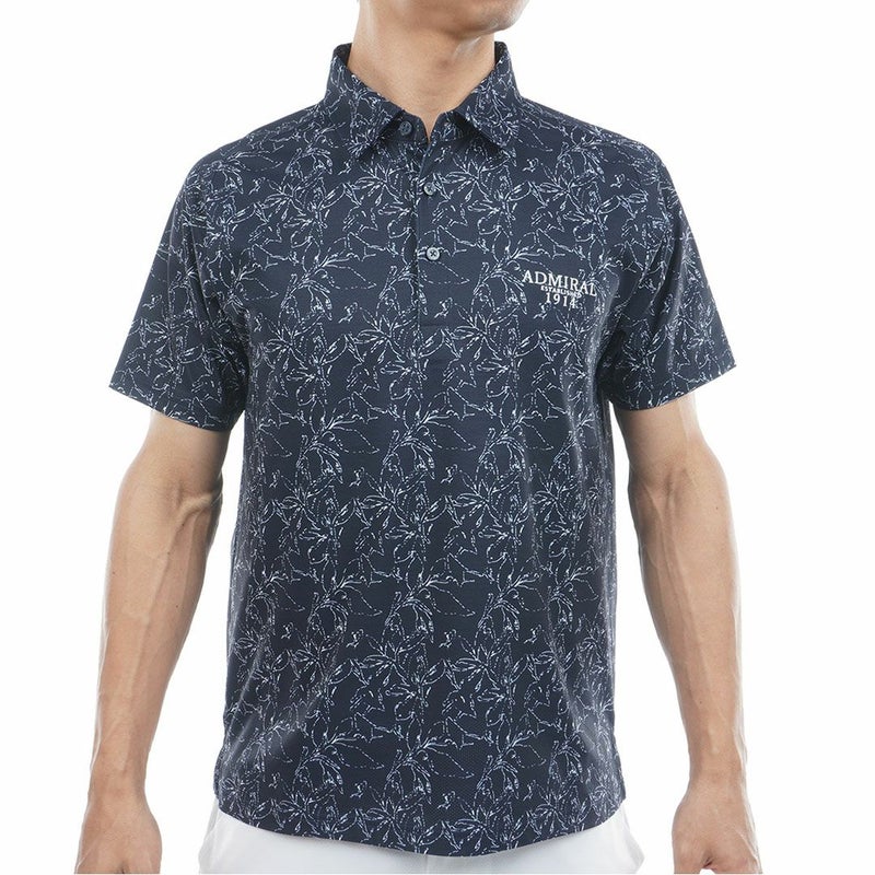 アドミラルゴルフ Admiral GOLF メンズ ストレッチメッシュ リーフプリントシャツ ADMA625 ネイビー