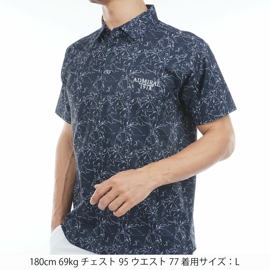 アドミラルゴルフ Admiral GOLF メンズ ストレッチメッシュ リーフプリントシャツ ADMA625 ネイビー
