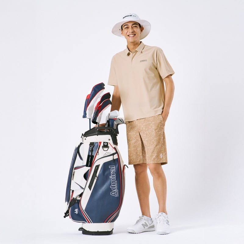 AdmiralGOLF アドミラルゴルフ メンズ ゴルフウェア メッシュシャツ 半袖 サンドベージュ モデル画像1