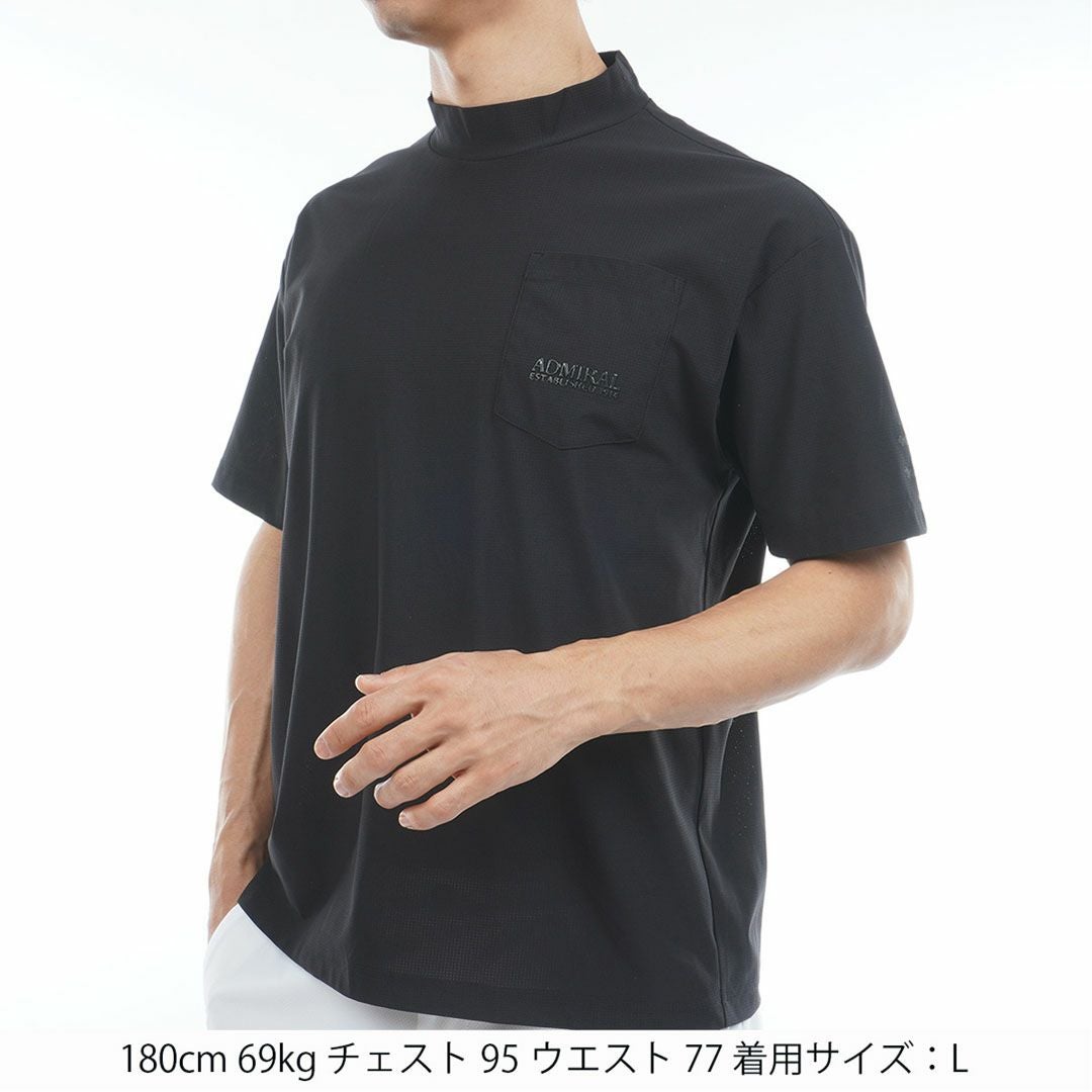 AdmiralGOLF アドミラルゴルフ メンズ ゴルフウェア メッシュモックネックシャツ 半袖 ブラック 詳細2