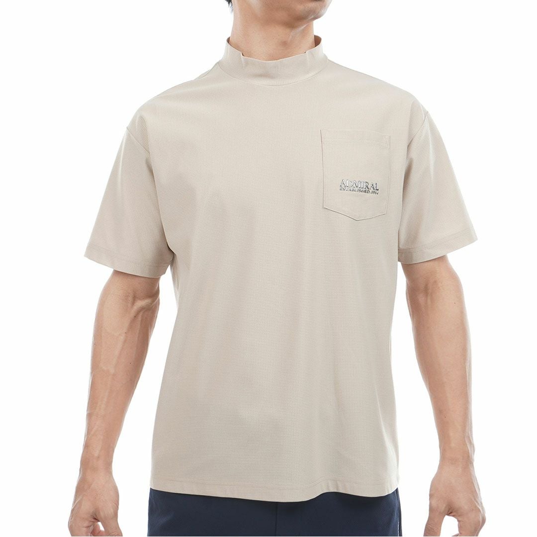 AdmiralGOLF アドミラルゴルフ メンズ ゴルフウェア メッシュモックネックシャツ 半袖 サンドベージュ 詳細1