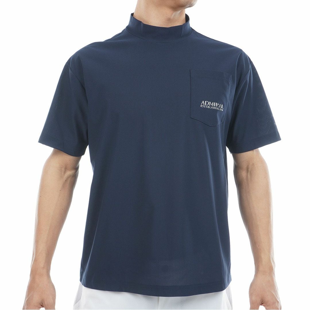 AdmiralGOLF アドミラルゴルフ メンズ ゴルフウェア メッシュモックネックシャツ 半袖 ネイビー 詳細1