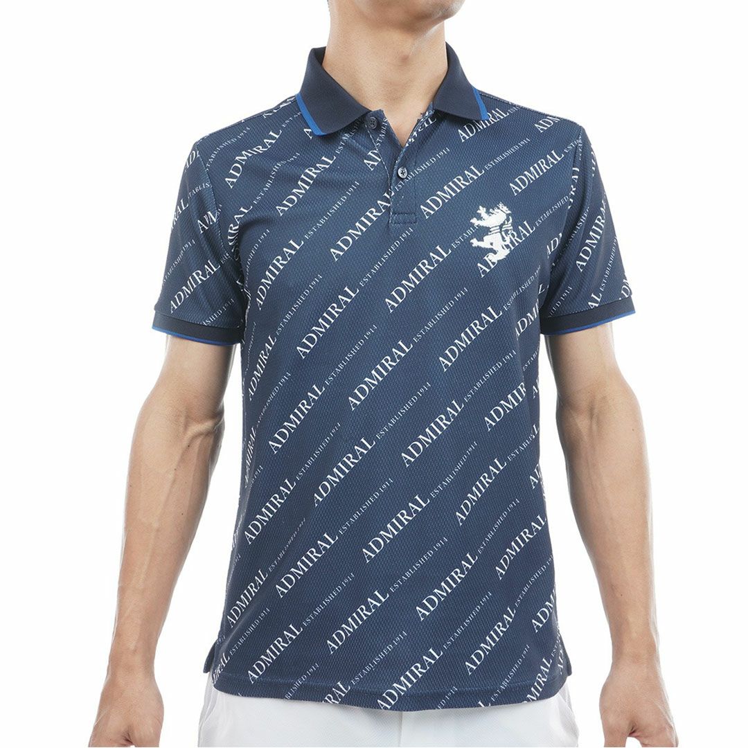 アドミラルゴルフ Admiral GOLF メンズ 汗染み防止 遮熱ロゴプリントシャツ ADMA635 ネイビー