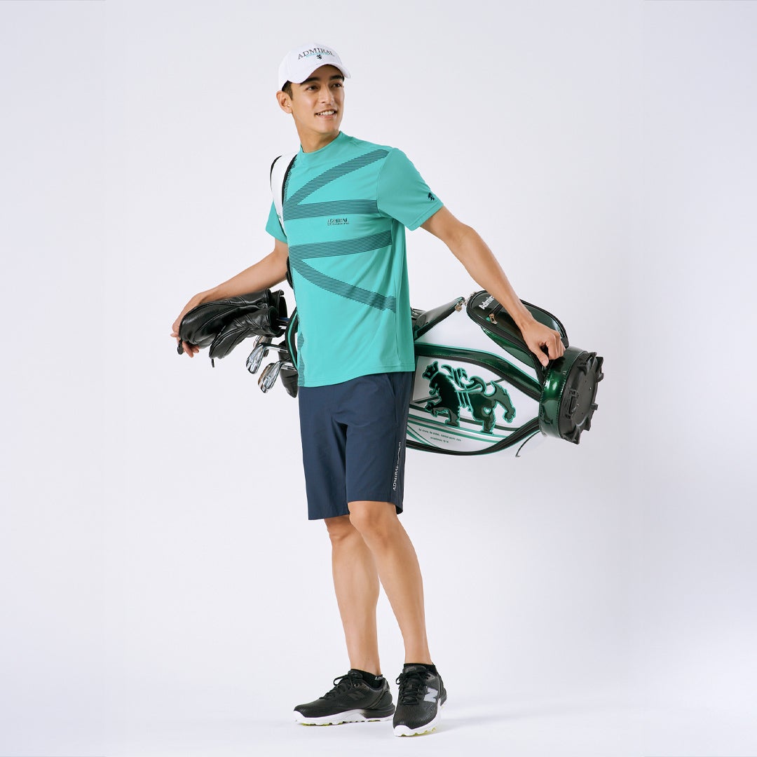 アドミラルゴルフ Admiral GOLF メンズ カラタッチプラス UJプリントモックネックシャツ ADMA636 グリーン モデル画像1