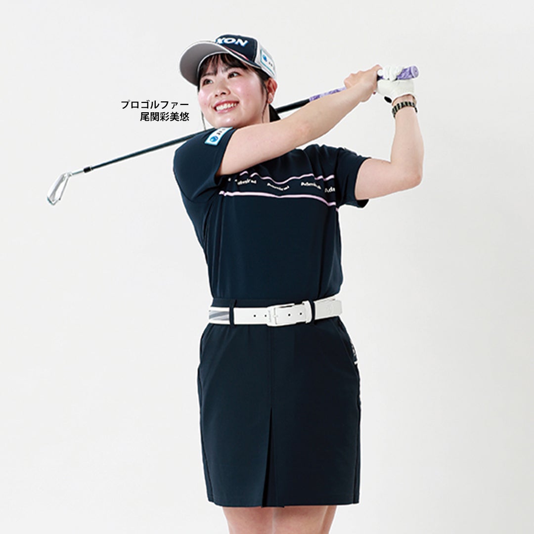 尾関彩美悠プロ着用　AdmiralGOLF アドミラルゴルフ レディース カラタッチ 半袖モックネックシャツ ネイビー