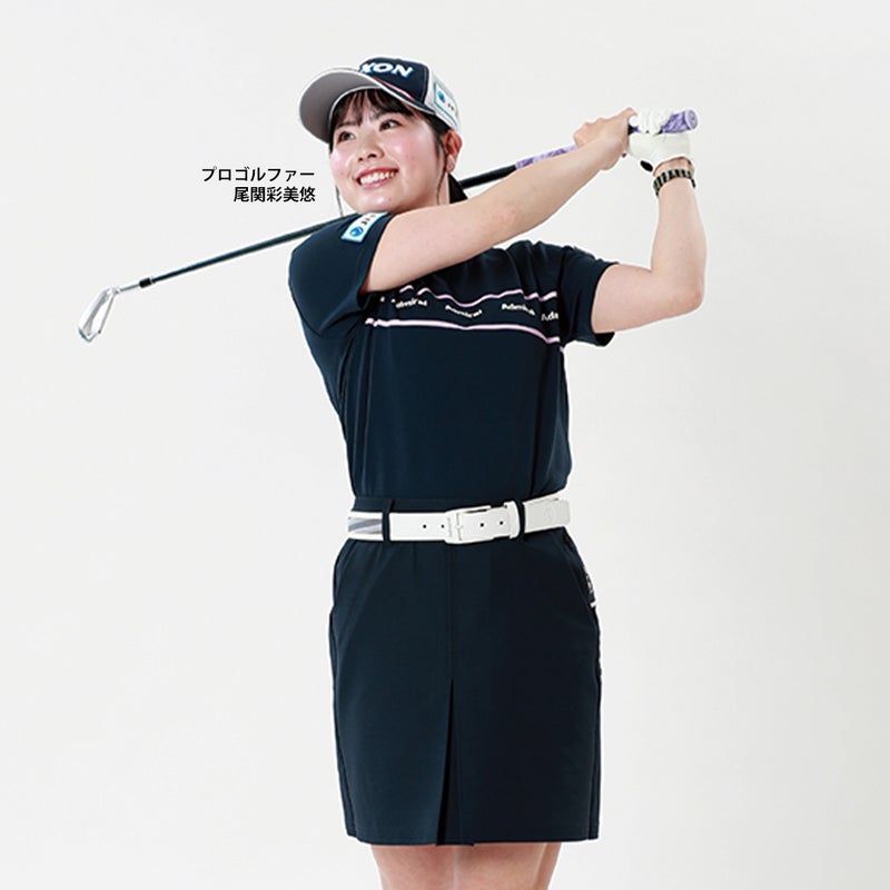 尾関彩美悠プロ着用　AdmiralGOLF アドミラルゴルフ レディース カラタッチ 半袖モックネックシャツ ネイビー