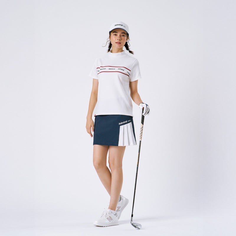 AdmiralGOLF アドミラルゴルフ レディース カラタッチ 半袖モックネックシャツ ホワイト モデル着用1