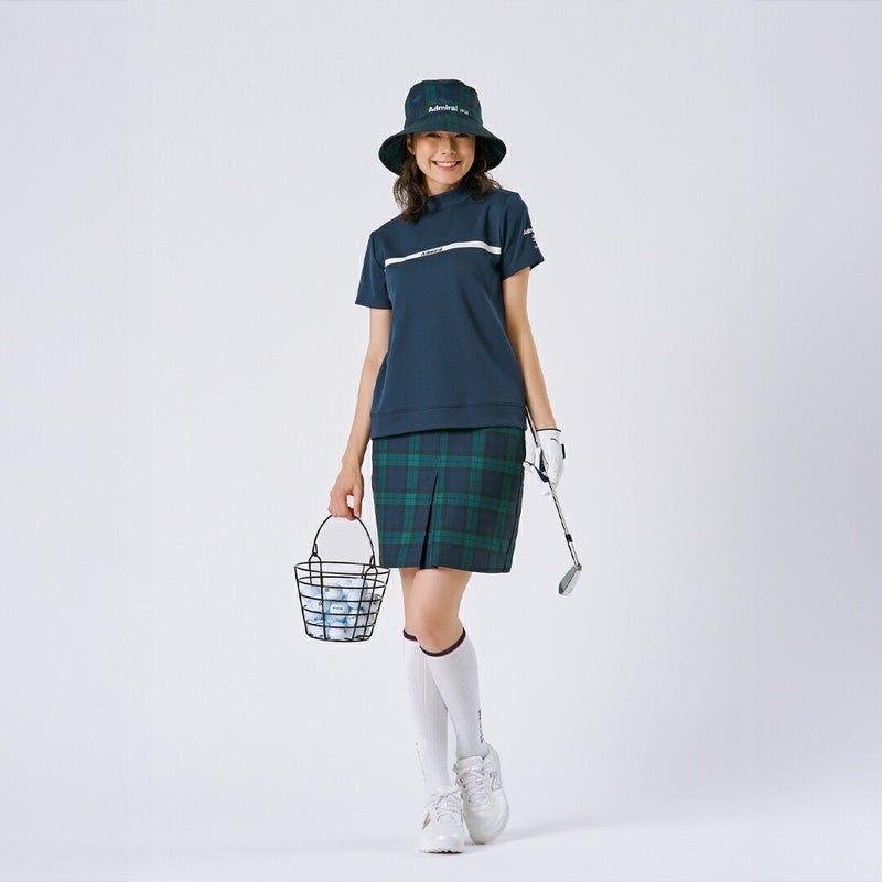 アドミラルゴルフ Admiral GOLF レディース カラタッチ モックネックシャツ ADLA611 ネイビー モデル着用1