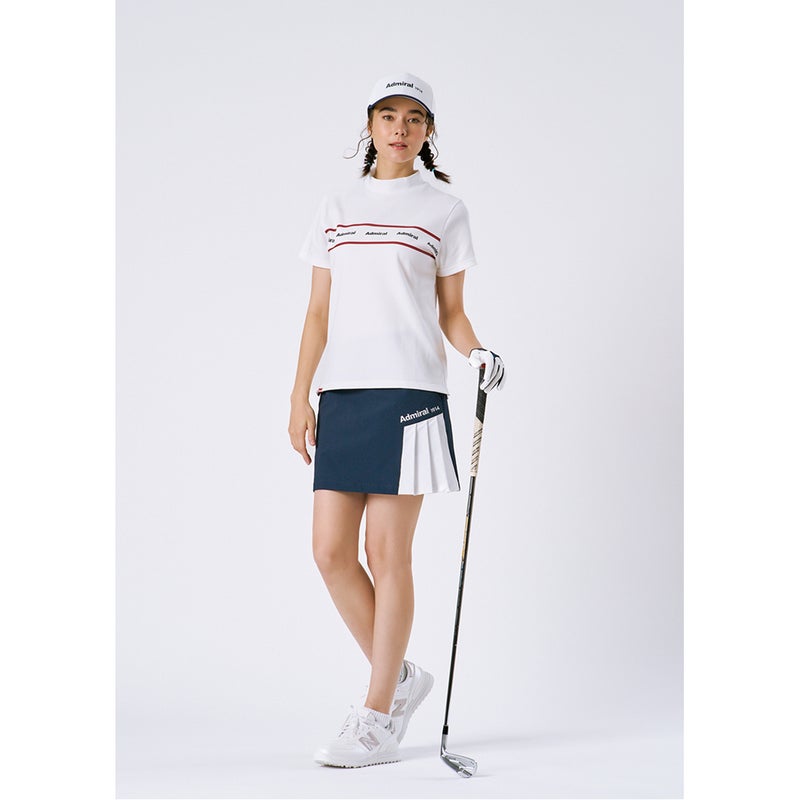 アドミラルゴルフ Admiral GOLF レディース 透け防 サイドプリーツスカート ADLA616 ネイビー モデル着用1