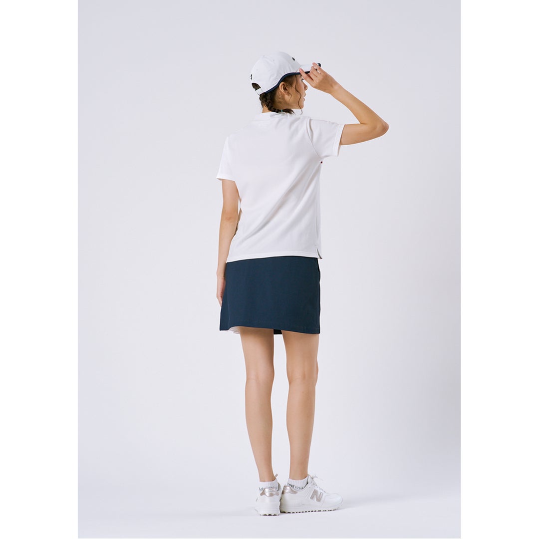 アドミラルゴルフ Admiral GOLF レディース 透け防 サイドプリーツスカート ADLA616 ネイビー モデル着用2