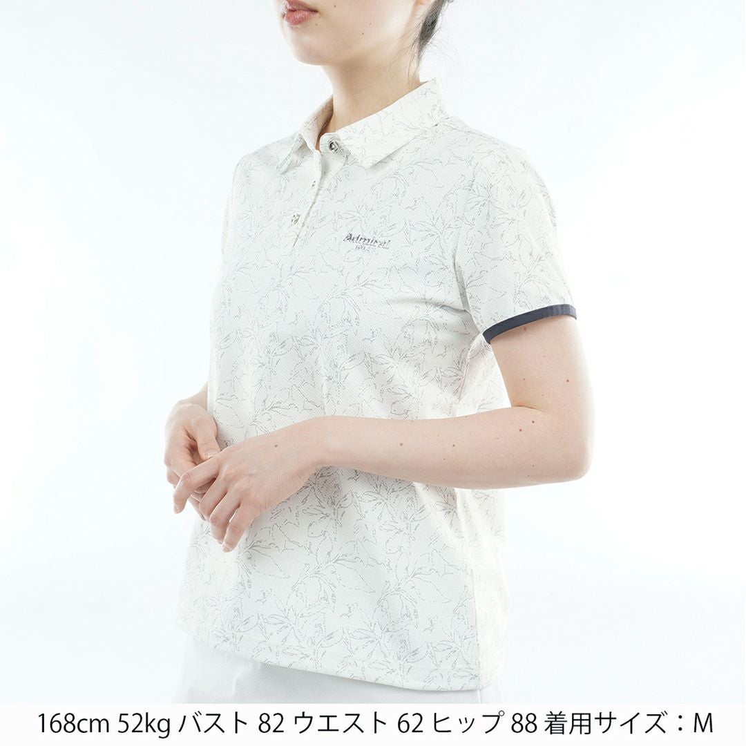 アドミラルゴルフ Admiral GOLF レディース ストレッチメッシュ リーフ柄シャツ ADLA619 ホワイト
