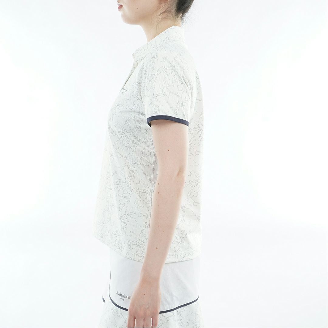 アドミラルゴルフ Admiral GOLF レディース ストレッチメッシュ リーフ柄シャツ ADLA619 ホワイト