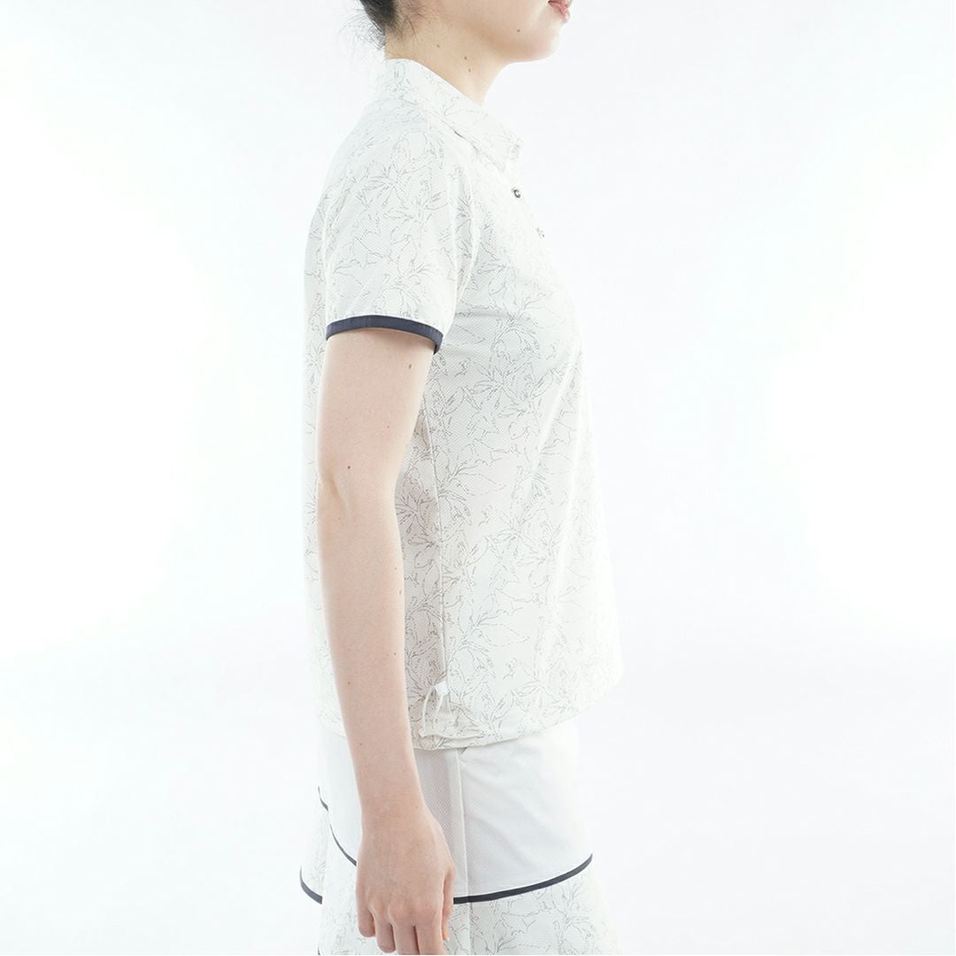 アドミラルゴルフ Admiral GOLF レディース ストレッチメッシュ リーフ柄シャツ ADLA619 ホワイト