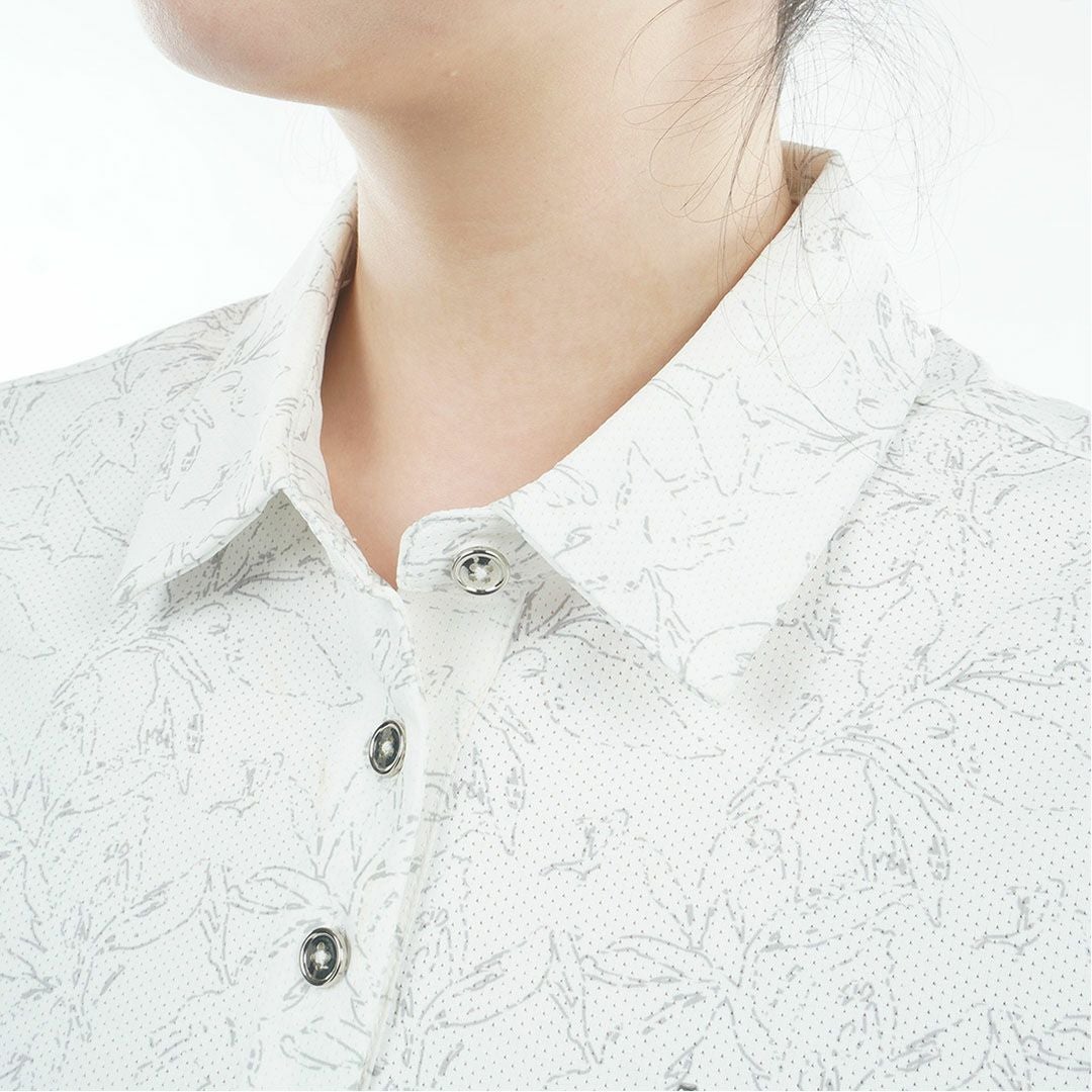 アドミラルゴルフ Admiral GOLF レディース ストレッチメッシュ リーフ柄シャツ ADLA619 ホワイト