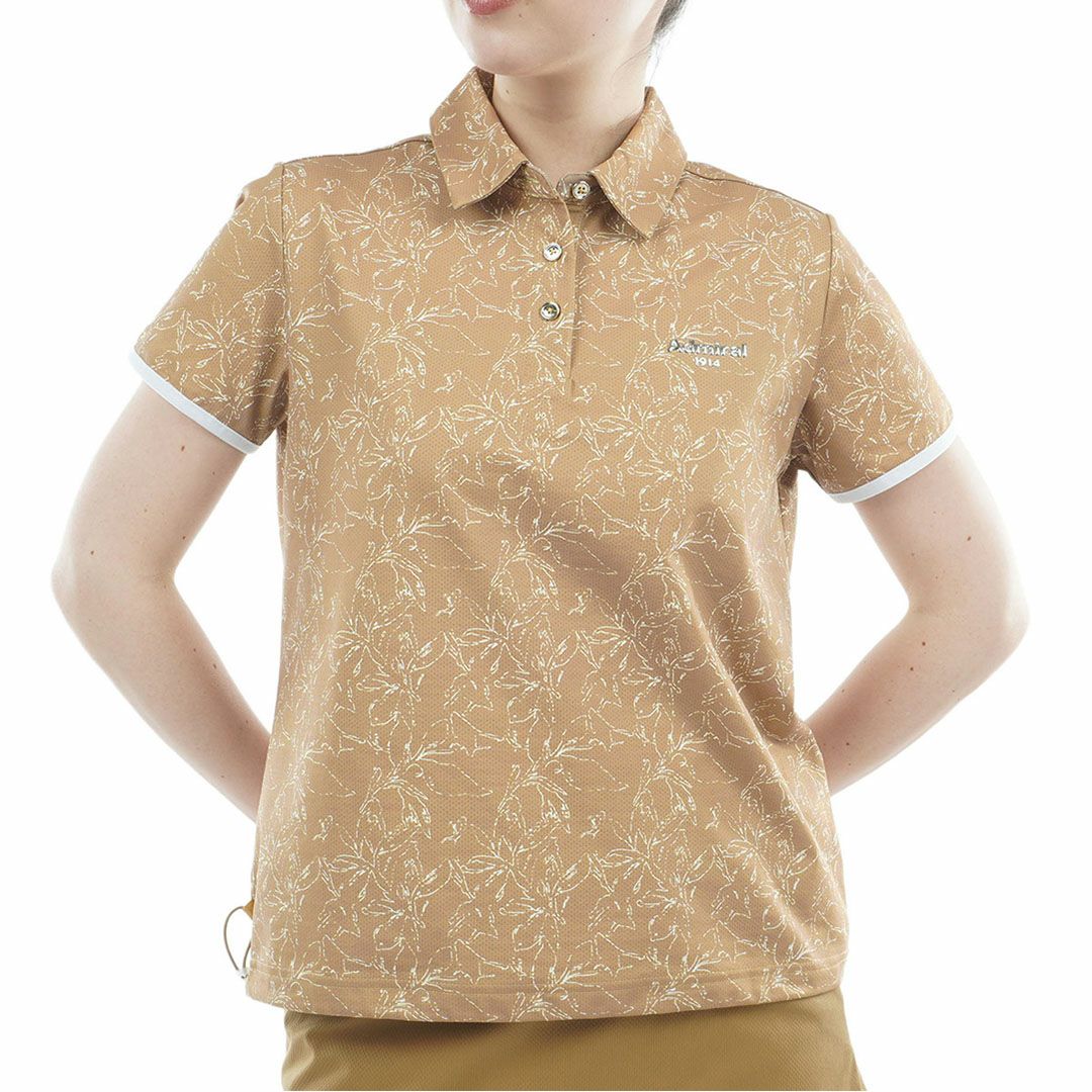 アドミラルゴルフ Admiral GOLF レディース ストレッチメッシュ リーフ柄シャツ ADLA619 キャメル