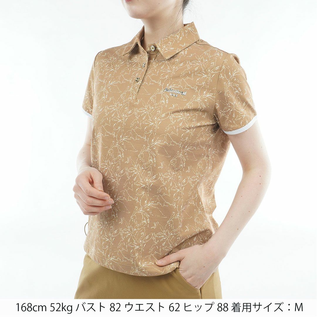 アドミラルゴルフ Admiral GOLF レディース ストレッチメッシュ リーフ柄シャツ ADLA619 キャメル