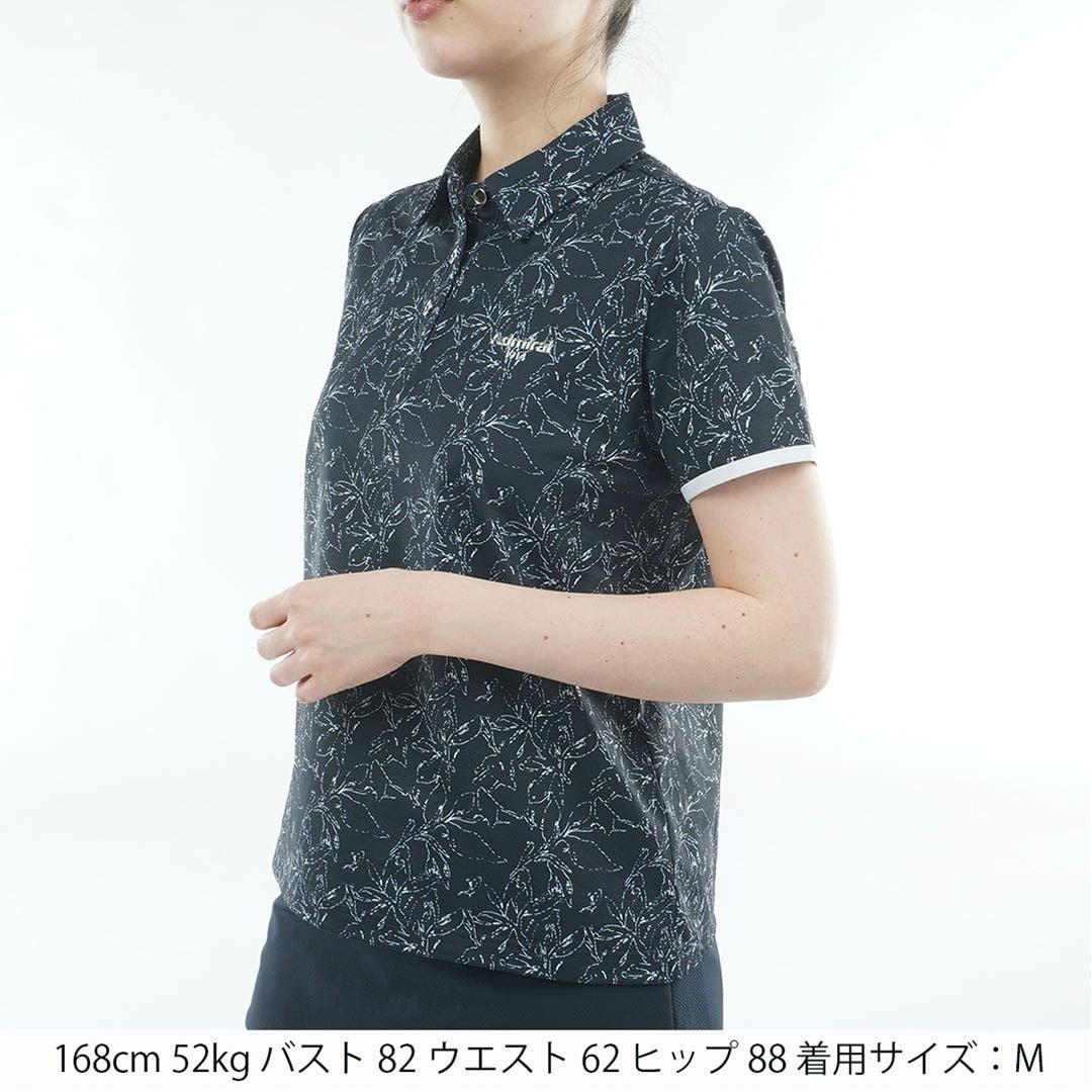 アドミラルゴルフ Admiral GOLF レディース ストレッチメッシュ リーフ柄シャツ ADLA619 ネイビー