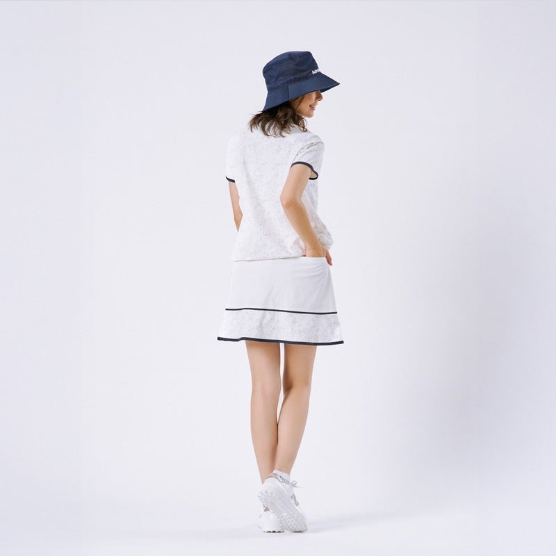 アドミラルゴルフ Admiral GOLF レディース ストレッチメッシュ リーフ柄シャツ ADLA619 ホワイト モデル画像2