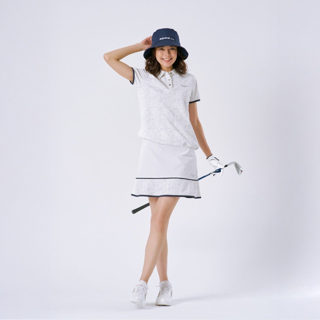 アドミラルゴルフ Admiral GOLF レディース ドライメッシュ リーフ柄フレアスカート ADLA620 ホワイト モデル画像1