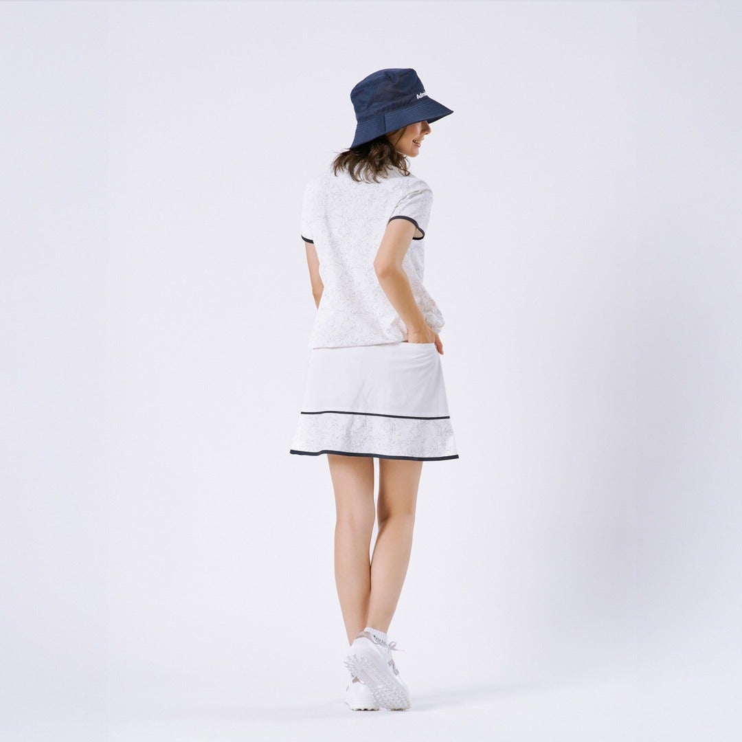 アドミラルゴルフ Admiral GOLF レディース ドライメッシュ リーフ柄フレアスカート ADLA620 ホワイト モデル画像1
