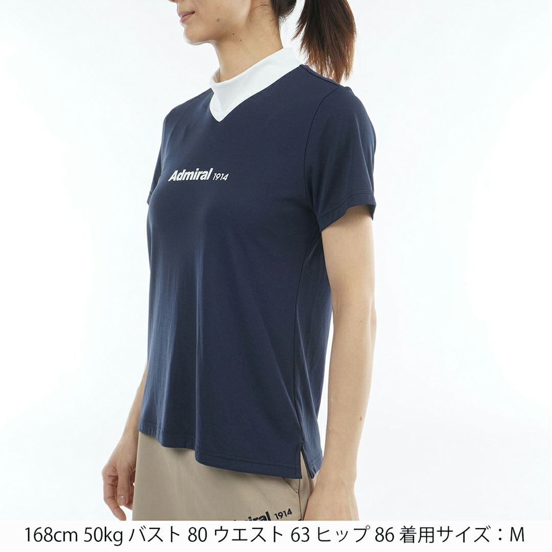 アドミラル ゴルフ Admiral GOLF レディース カラタッチプラス Vカラーモックネックシャツ ADLA633 ネイビー