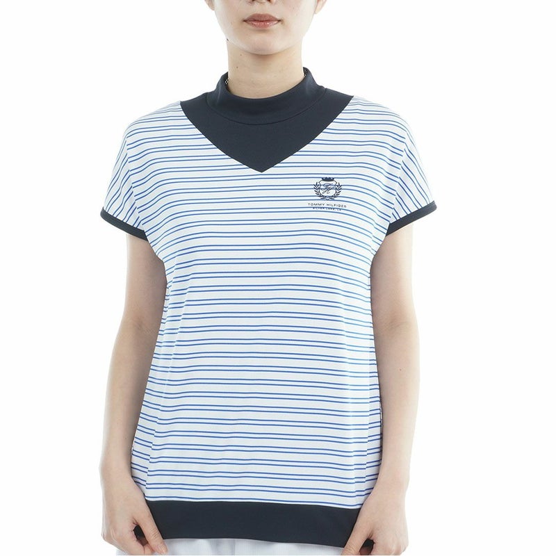 TommyHilfigerGolf トミーヒルフィガーゴルフ レディース モックネックシャツ 半袖 ブルー ボーダー 詳細1