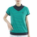 TommyHilfigerGolf トミーヒルフィガーゴルフ レディース モックネックシャツ 半袖 グリーン ボーダー 詳細1